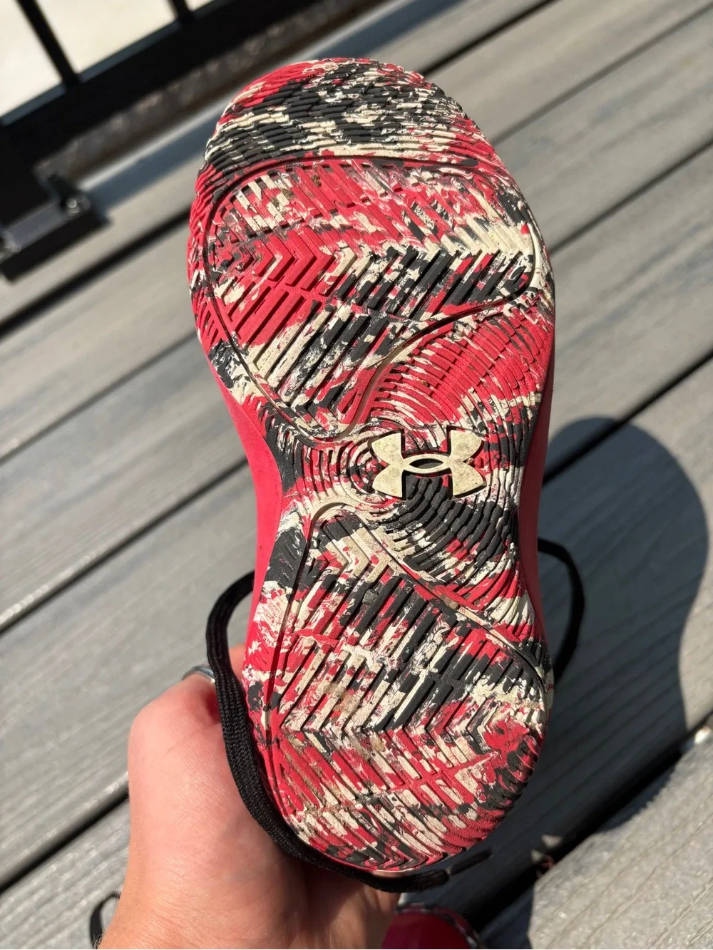 Under Armour Red and Black Kids' Basketball Shoes Size 1